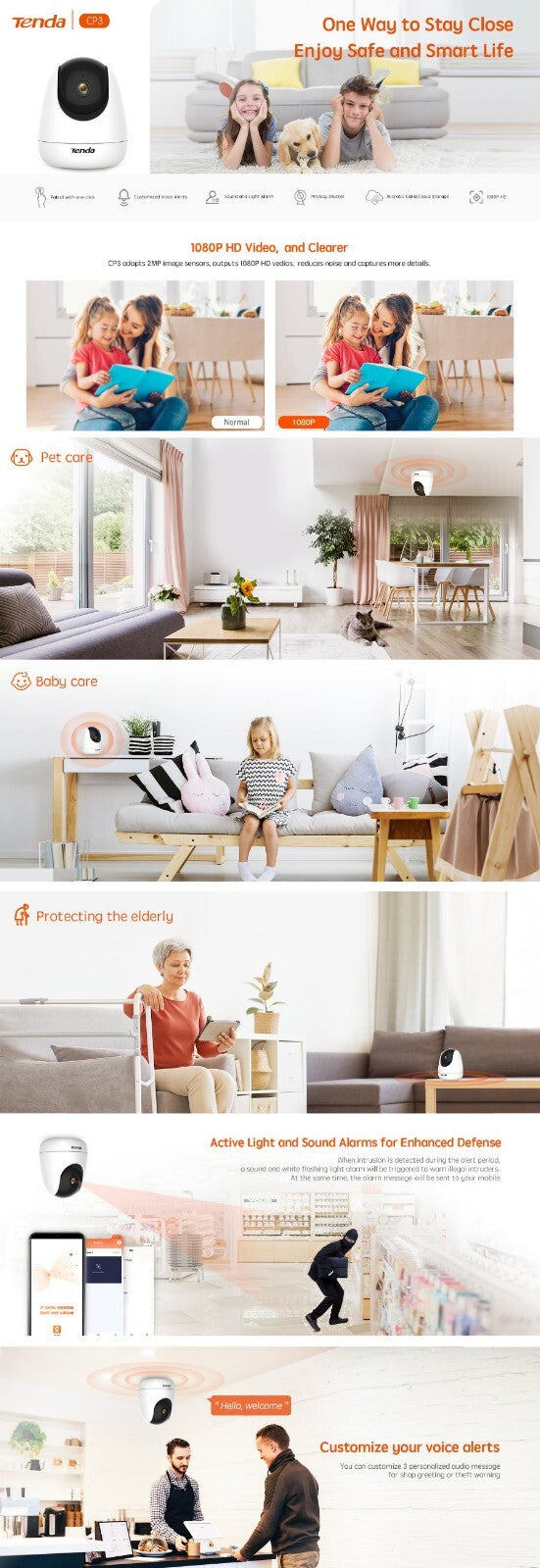 Tenda 1080P 2MP Wireless Pan/Tilt Security IP Camera Baby Monitor Night Vision