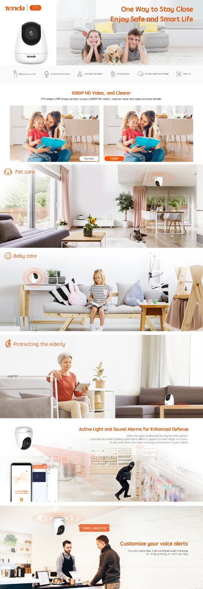 Tenda 1080P 2MP Wireless Pan/Tilt Security IP Camera Baby Monitor Night Vision