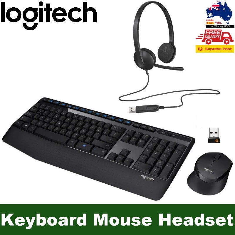 Logitech Comfort MK345 Wireless Keyboard and Mouse Plus H340 USB Headset Bundle