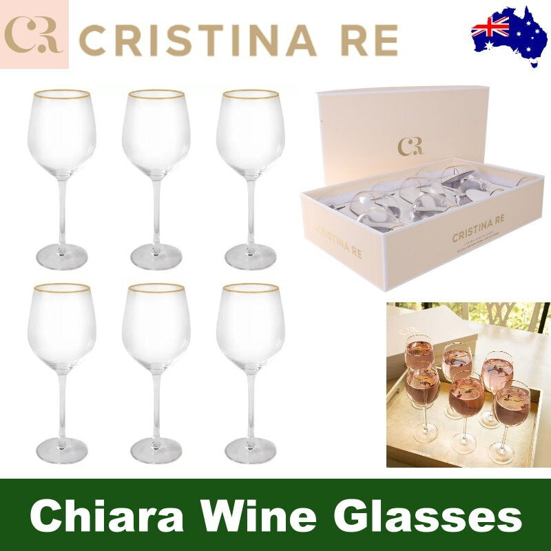 Cristina Re Chiara Wine Glasses - 6 Piece Set, 24ct Gold Trimmed & Lead Free