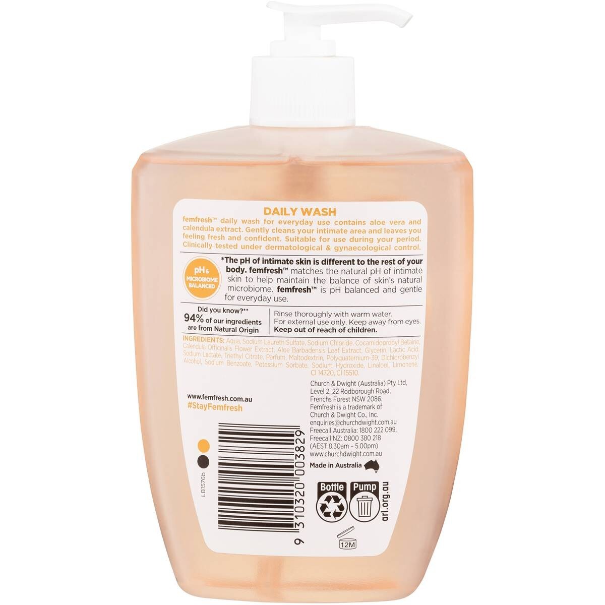 600ml Femfresh Gently Cleans Intimate Area Skin Care Daily Wash Soap Free