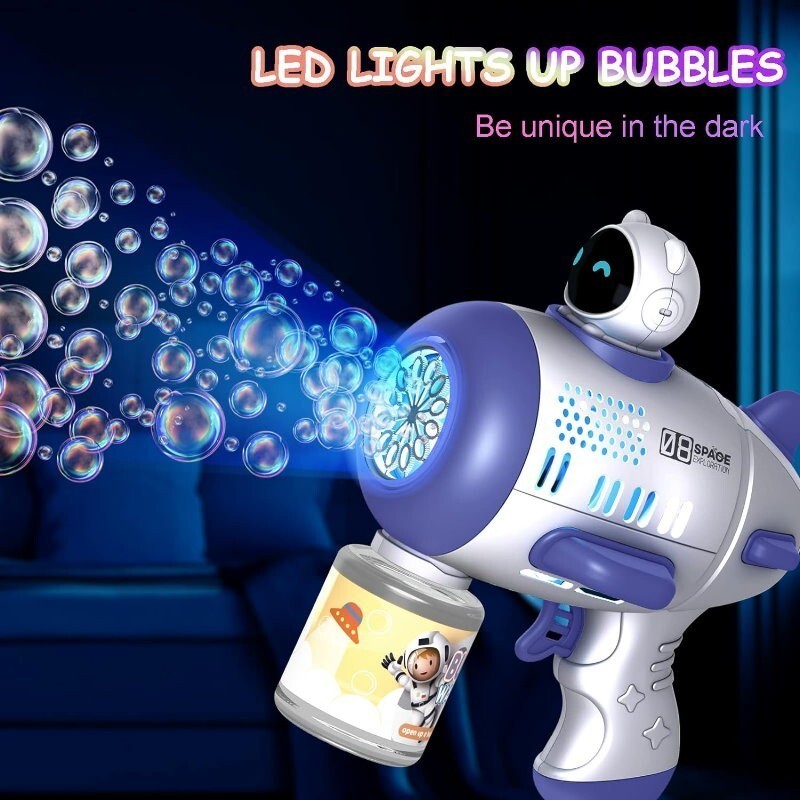 Mercita Space Electric Bubble Guns Machine with Light & Battery for Kids
