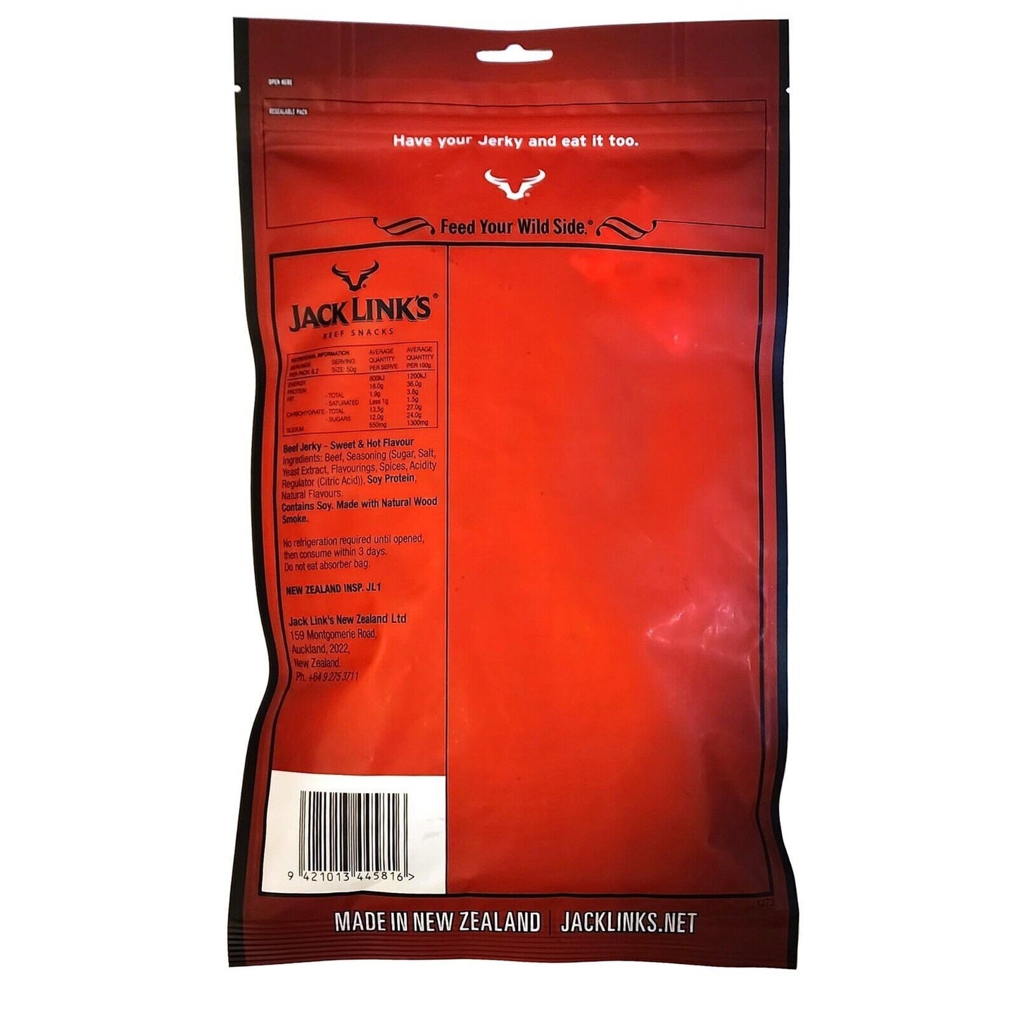 Jack Link's Sweet & Hot Beef Jerky Premium Grass-Fed Beef Protein Snack 310g NZ