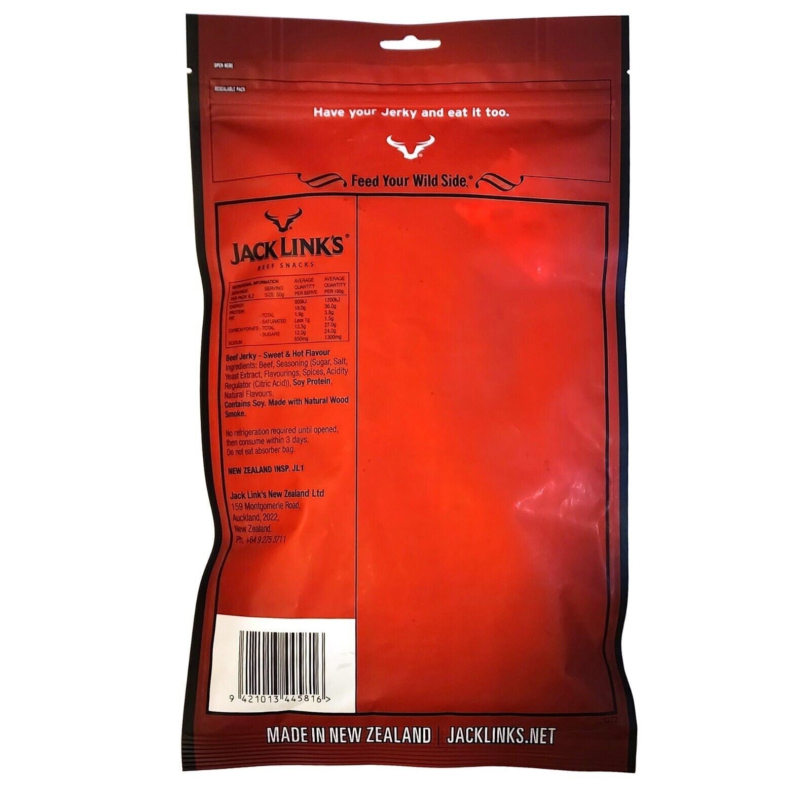 Jack Link's Sweet & Hot Beef Jerky Premium Grass-Fed Beef Protein Snack 310g NZ