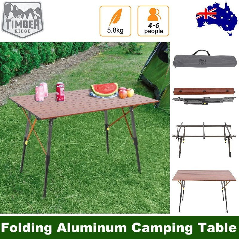 Timber Ridge 6-People Folding Adjustable Aluminium Camping Table w/ Carry Bag
