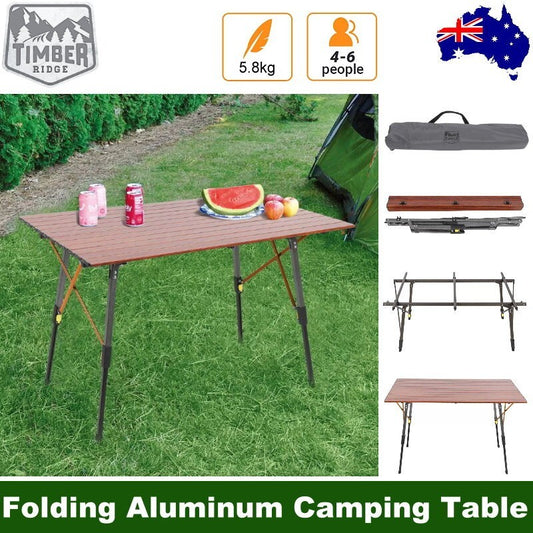 Timber Ridge 6-People Folding Adjustable Aluminium Camping Table w/ Carry Bag