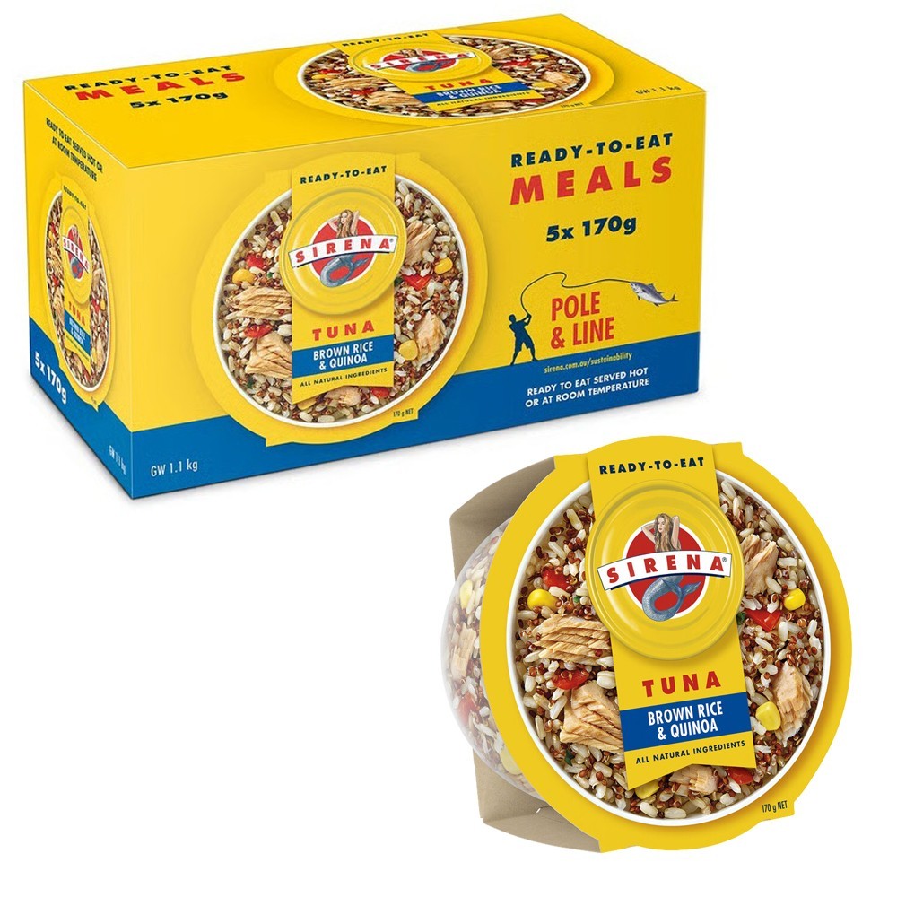 Sirena 5 x 170g Tuna Brown Rice & Quinoa Healthy Ready to Eat Lunch Dinner Meals