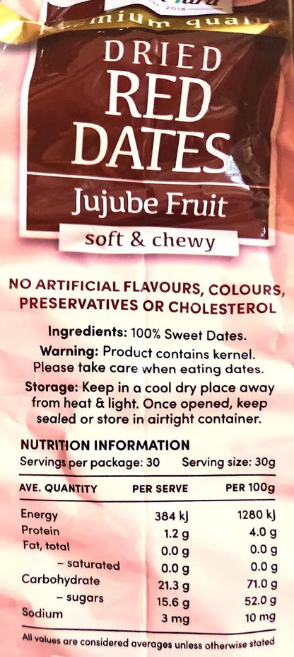 Dried Red Dates 900g Jujube Fruit Premium Quality Soft & Chewy Resealable Bag