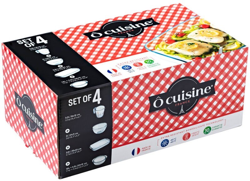 O Cuisine 4pc Glass Cookware Starter Pack Gift Set Bowl, Jug, Casserole, Roaster