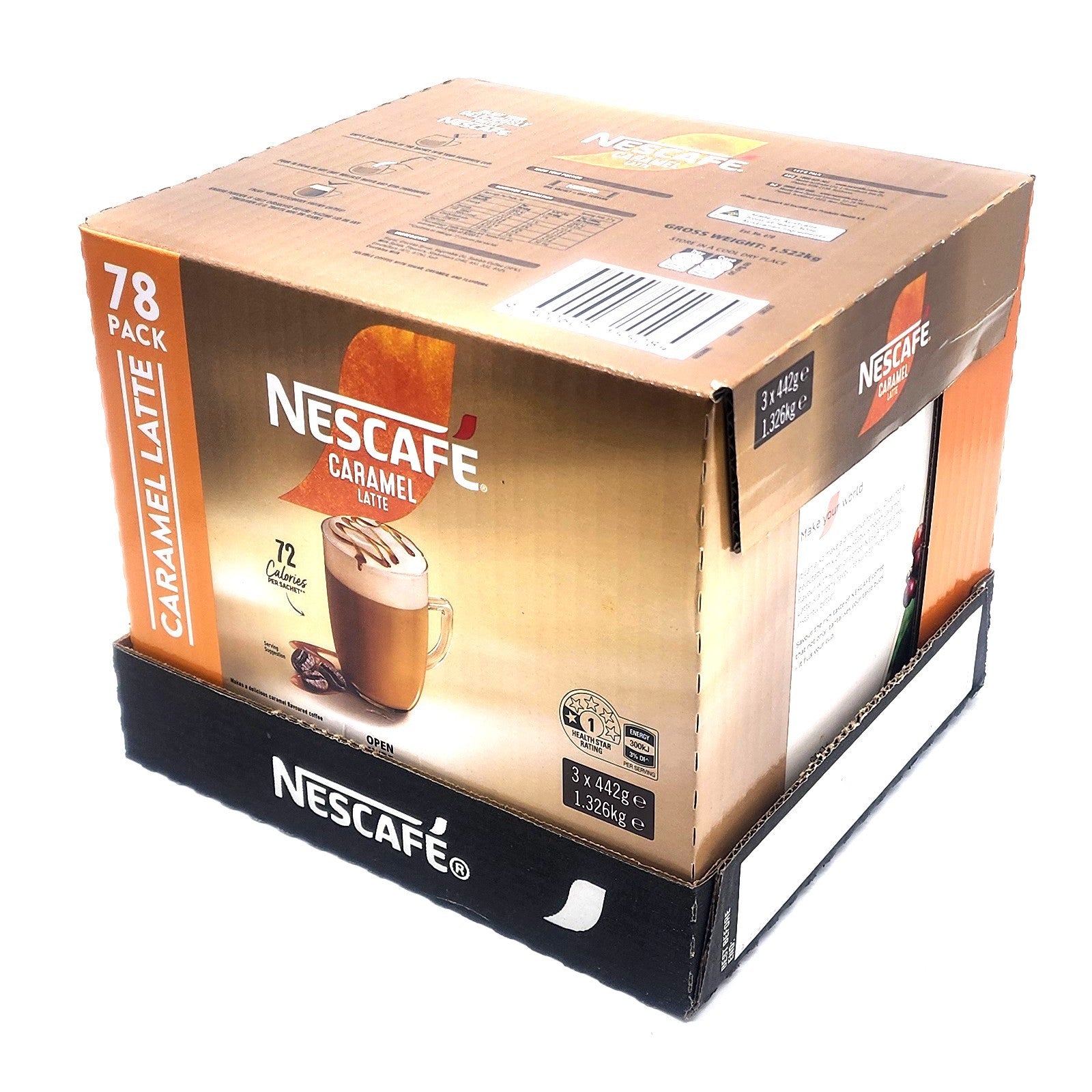 Nescafe Caramel Latte 78 x 17g Instant Coffee Stick Creamy & Frothy Sachets Box