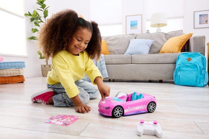 Hot Wheels Mattel Barbie RC Toy Car Convertible with 2 Dolls, Sticker Sheet