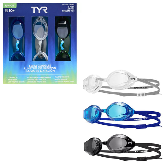 TYR Unisex Kids Swimming Goggles 3 Pack UV Protection Anti-fog 4 Removable Nose