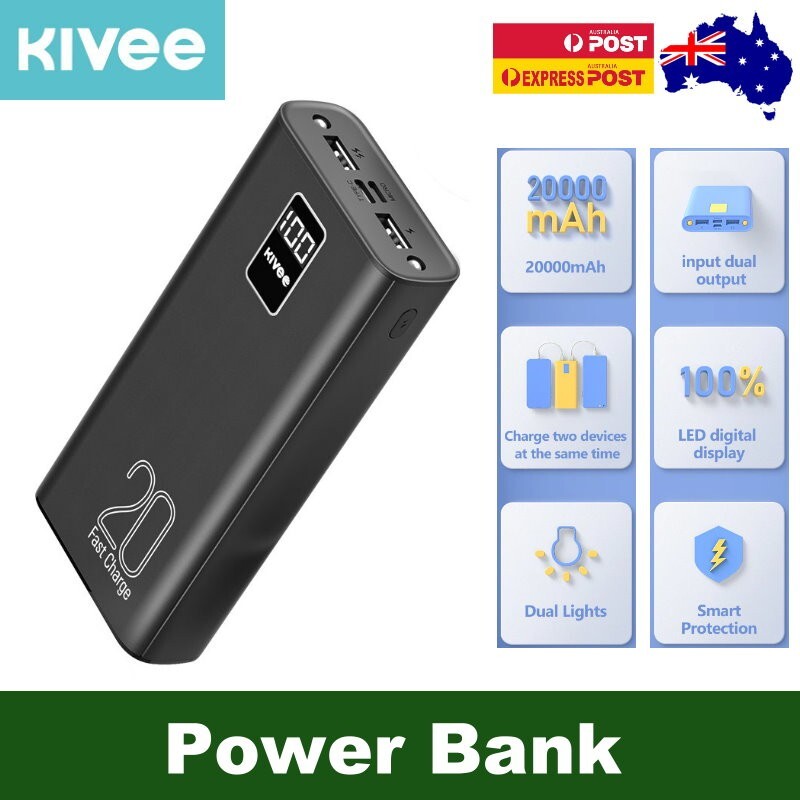 KIVEE 20000mAh Power Bank Digital Display Portable Battery USB-C Fast Charger