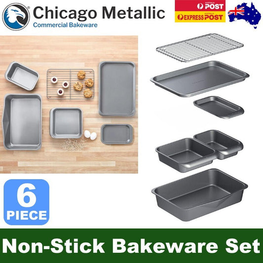 Chicago Metallic 6 Piece Non-Stick Nesting Stacking Metal Bakeware Set