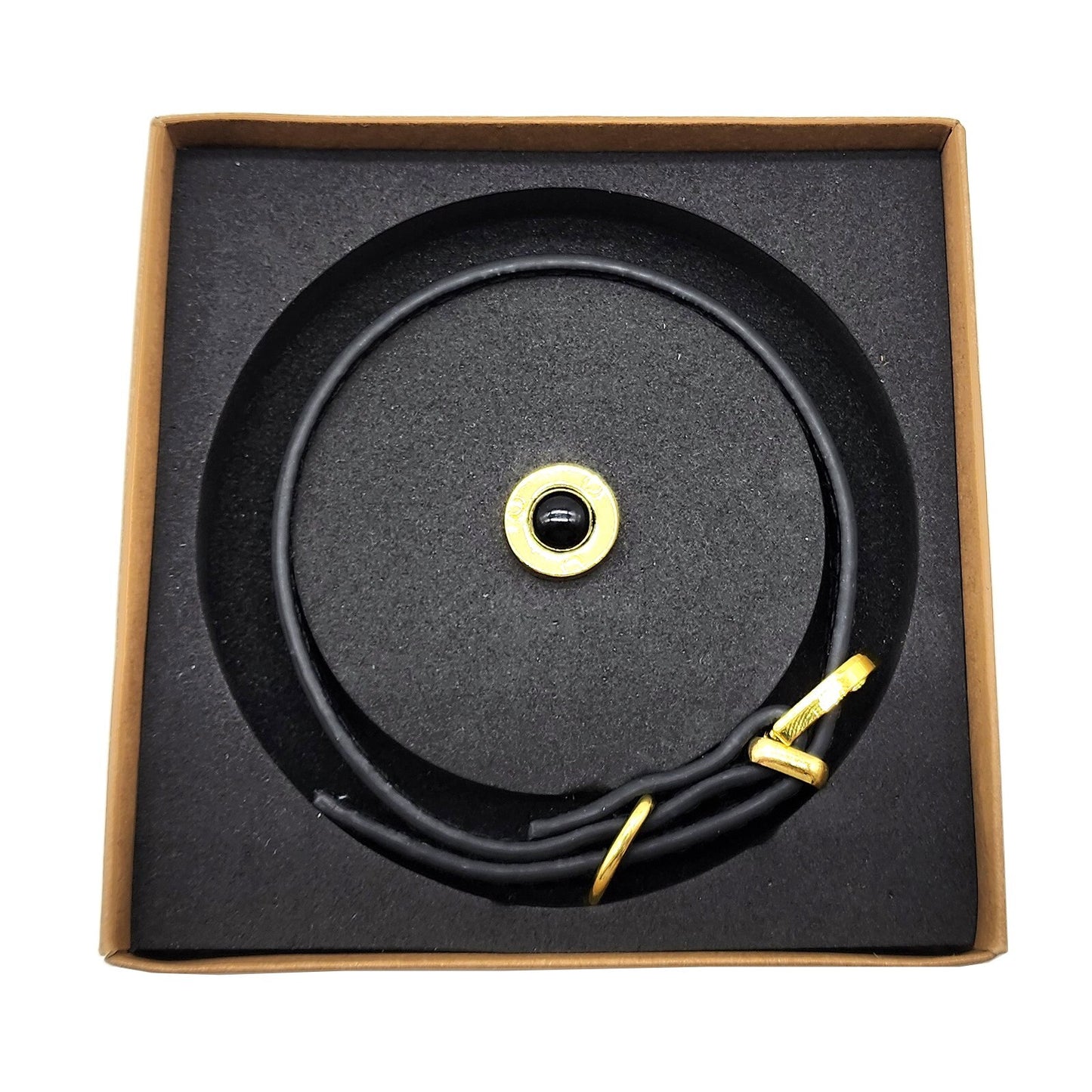 Stylish Black Leather Cat Collar with Gold Accents and Gemstone Detailing