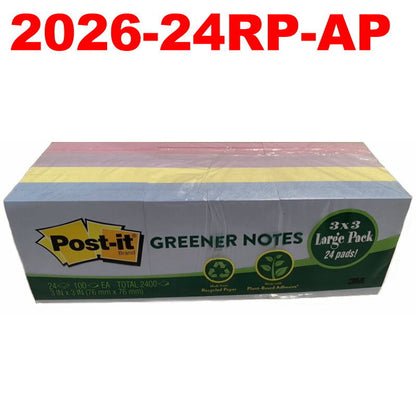 Post-It 3M Self-Stick Notes 3" x 3" Large 24 Pads (2400 Count) Assorted Colours