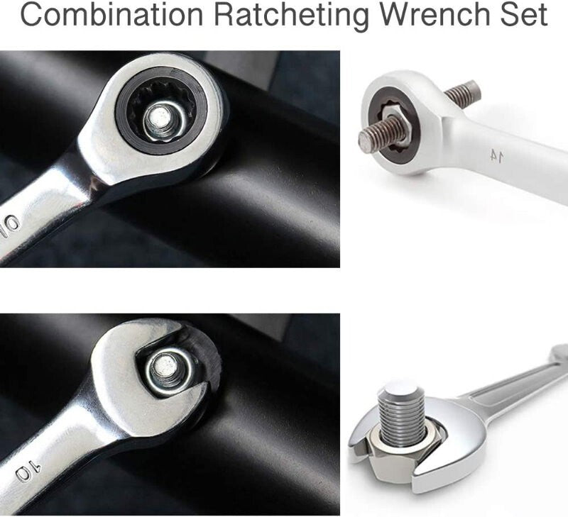 Bonaire 10 PCs 10-19mm Professional Metric Ratcheting Spanner Ratchet Wrench Set