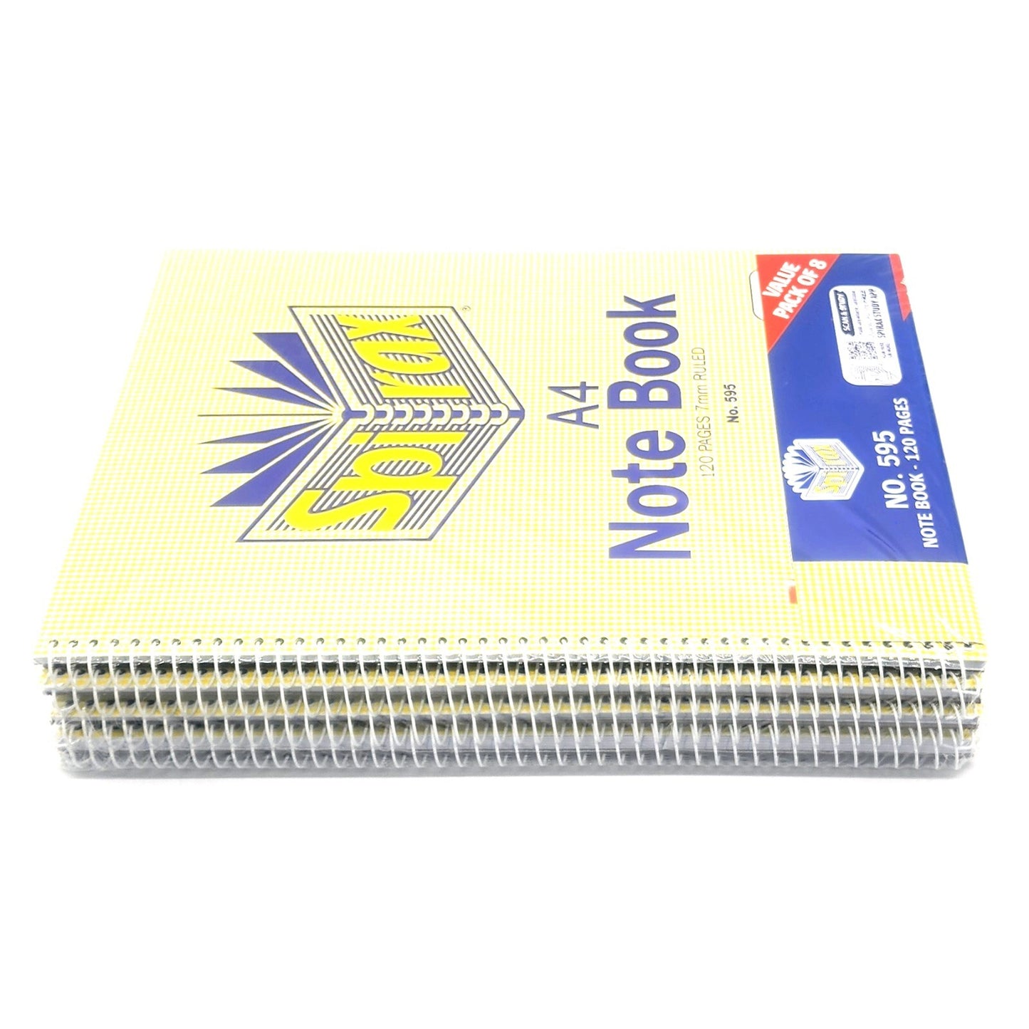 8 x Spirax 595 Notebook 7mm Ruled Lines Spiral Bound 120 Page A4 Pack Study App