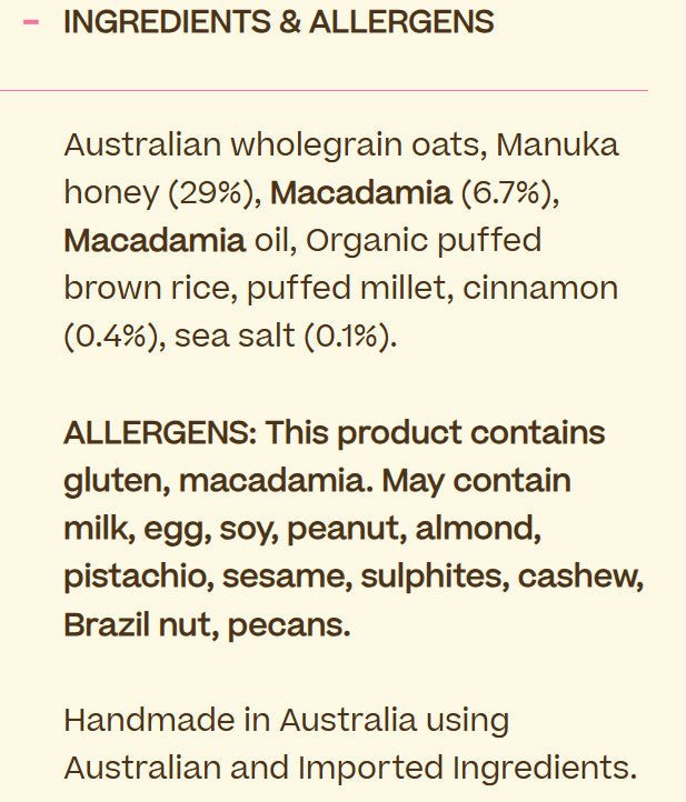 Manuka Honey & Macadamia Fancy Granola Cinnamon & Sea Salt Breakfast Cereal 1kg