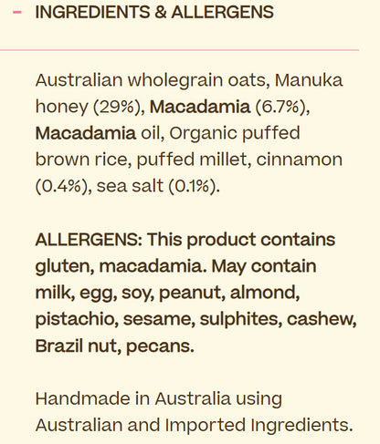 Manuka Honey & Macadamia Fancy Granola Cinnamon & Sea Salt Breakfast Cereal 1kg