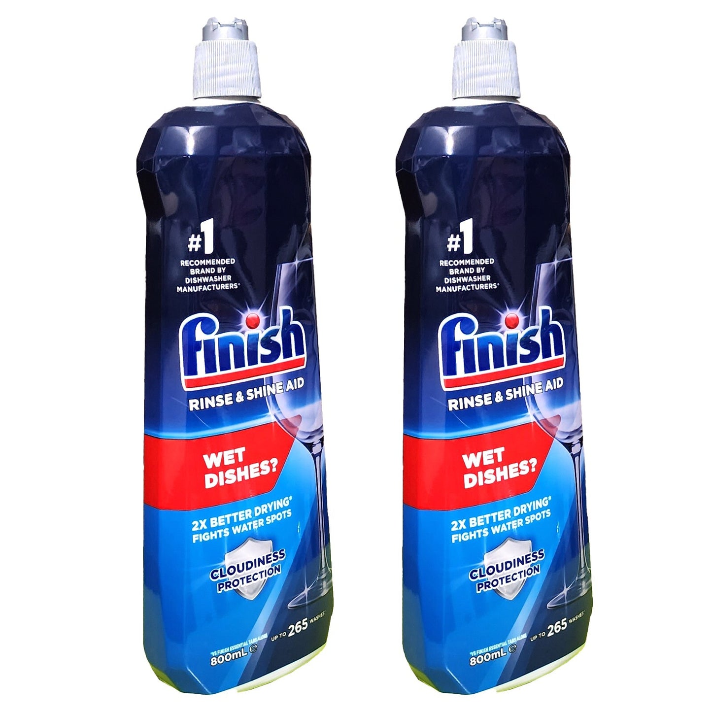 2 x 800mL Finish Rinse & Shine Aid Dishwashing Drying Liquid Prevents Water Spot