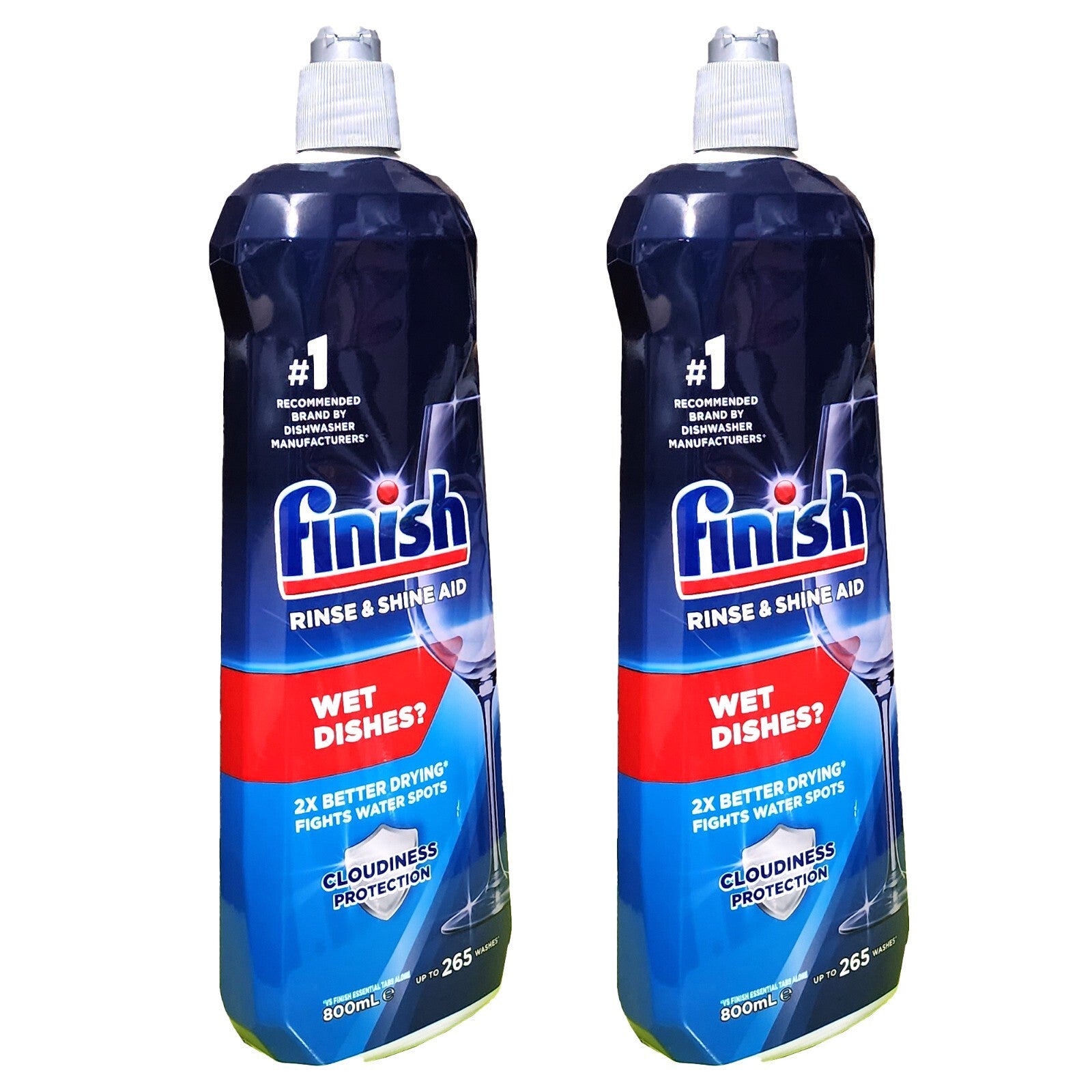 2 x 800mL Finish Rinse & Shine Aid Dishwashing Drying Liquid Prevents Water Spot