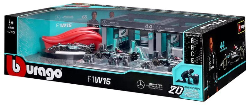 Burago 1:43 Formula One Racing Deluxe Paddock Ferrari, McLaren, Mercedes, RedBul