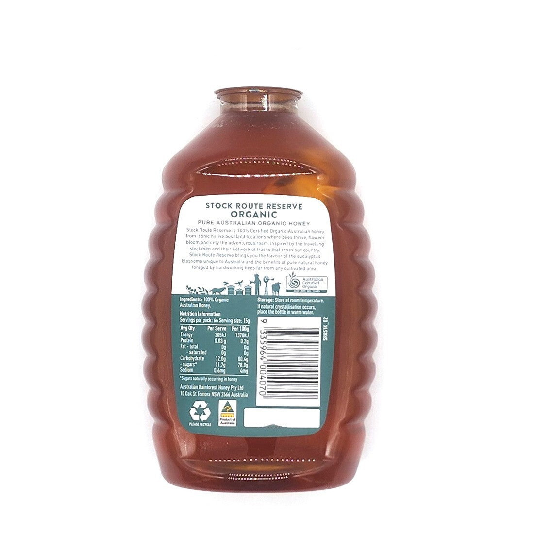 Stock Route 100% Pure Australian Organic Honey From Aussie Bush Bee Hives 1L