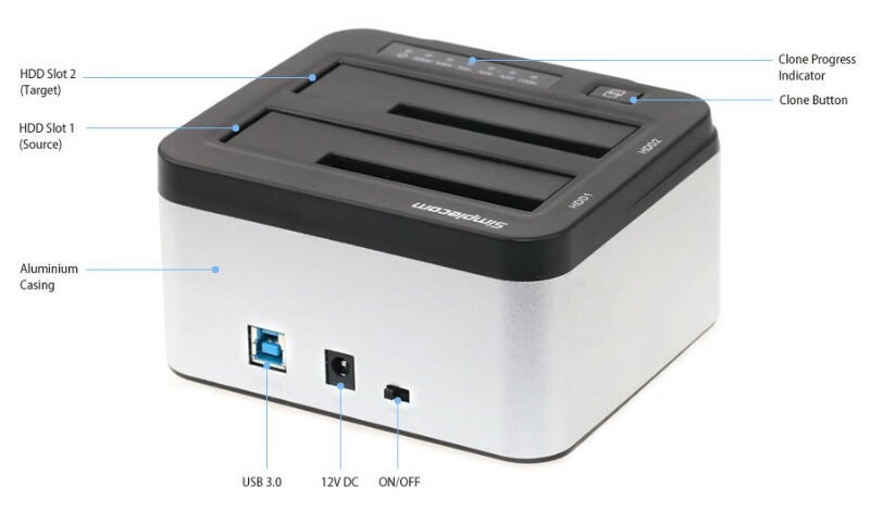 Simplecom SD322 Dual Bay USB 3.0 Aluminium Docking Station for 2.5" 3.5" SATA HD