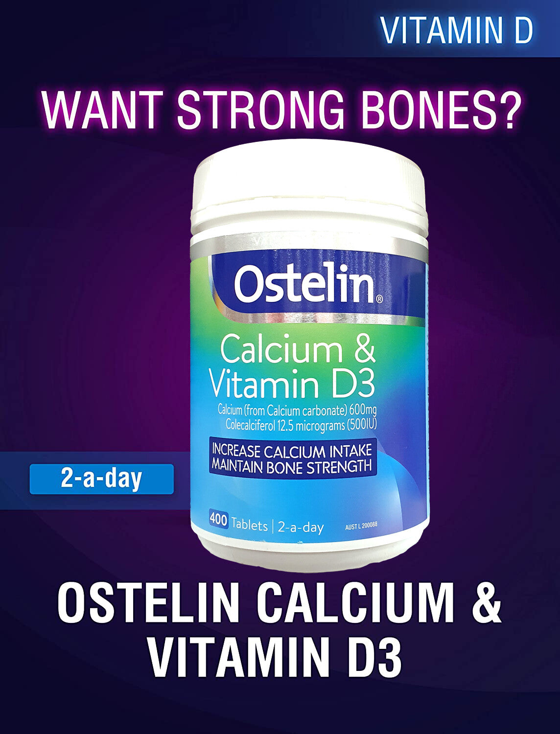 Ostelin Increase Calcium & Vitamin D3 Uptake Maintain Bone Strength 400 Capsules