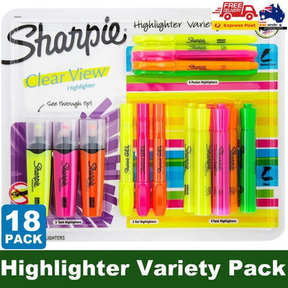 Sharpie 18-Pack Highlighter Variety Pack Clear View Gel Pocket Tank Mixed