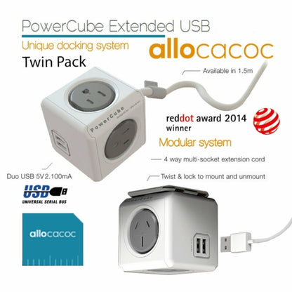 Allocacoc 5-Outlet/4-Outlet 1.5m/3m or 2x USB Original Extended PowerCube