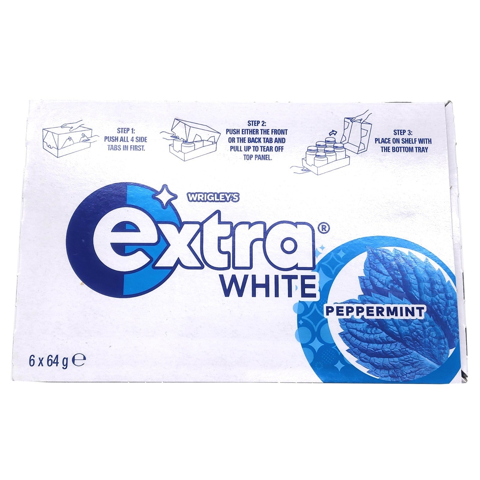 6 x 64g Wrigleys Extra White Peppermint Sugarfree Chewing Gum Fresh Mint Breath