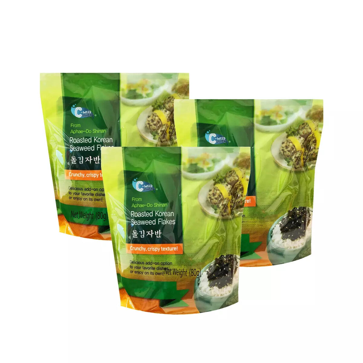 C-Weed Roasted Korean Seaweed Sesame Flakes Crunchy Crispy Healthy Snack 3 x 80g