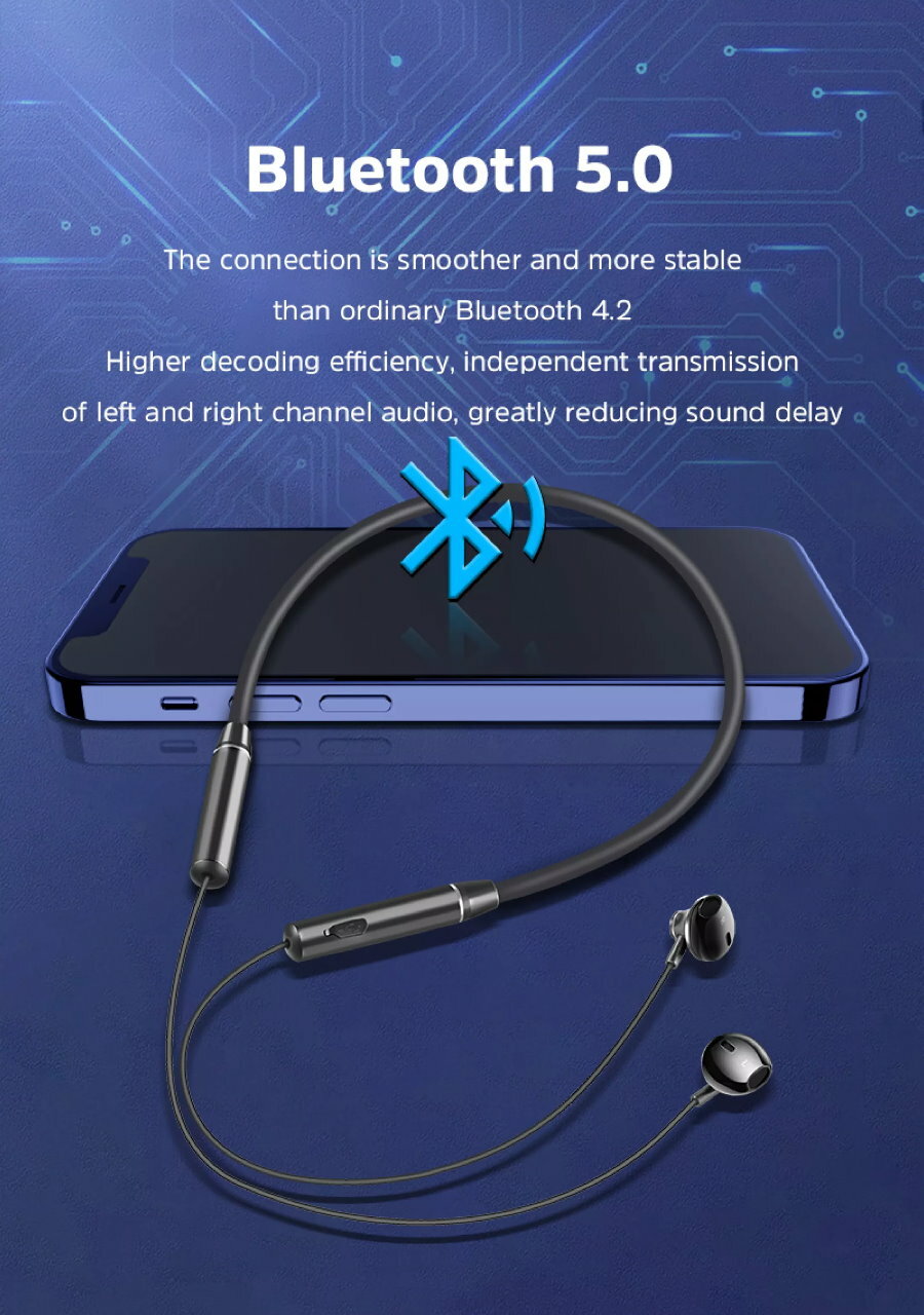 KIVEE TW57 Bluetooth 5.0 Noise Reduction Stereo Neck band Headset iPhone Samsung