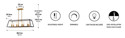 Artika Carter Long 8 Light Chandelier Matte Black, Adjustable Height