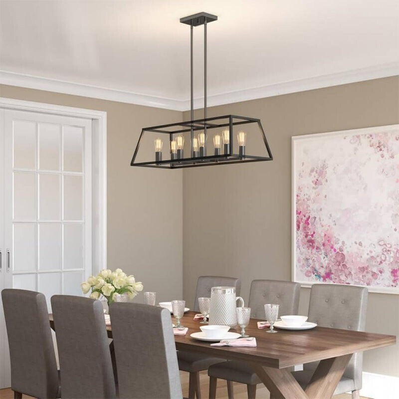 Artika Carter Long 8 Light Chandelier Matte Black, Adjustable Height