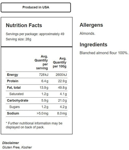 California Almond Flour Blanched Goodness Powder Gluten Free Paleo Fiber 1.36kg