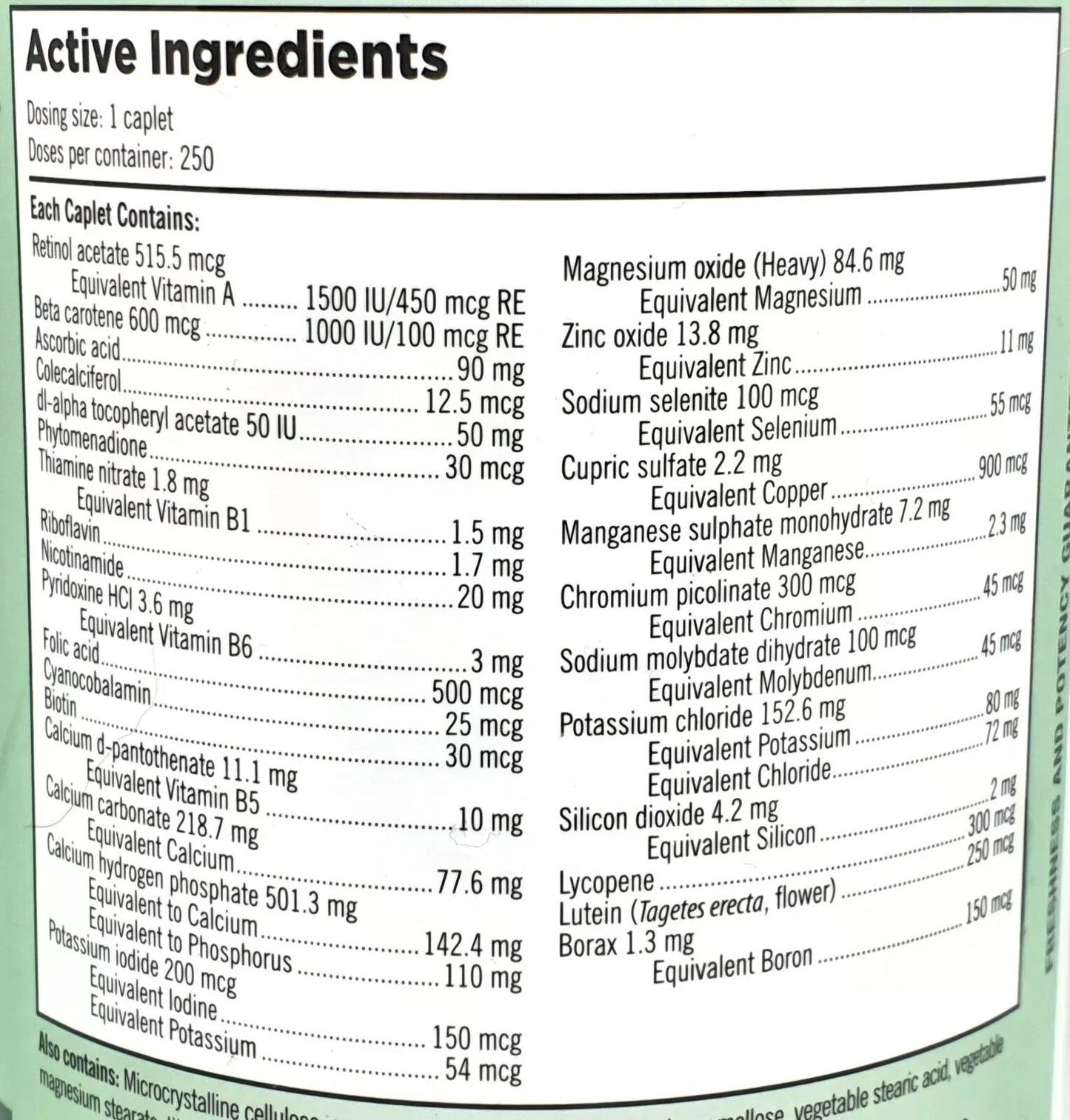 Specially Formulated Mature Multi Vitamin Calcium for Strong Bones Teeth 250 50+