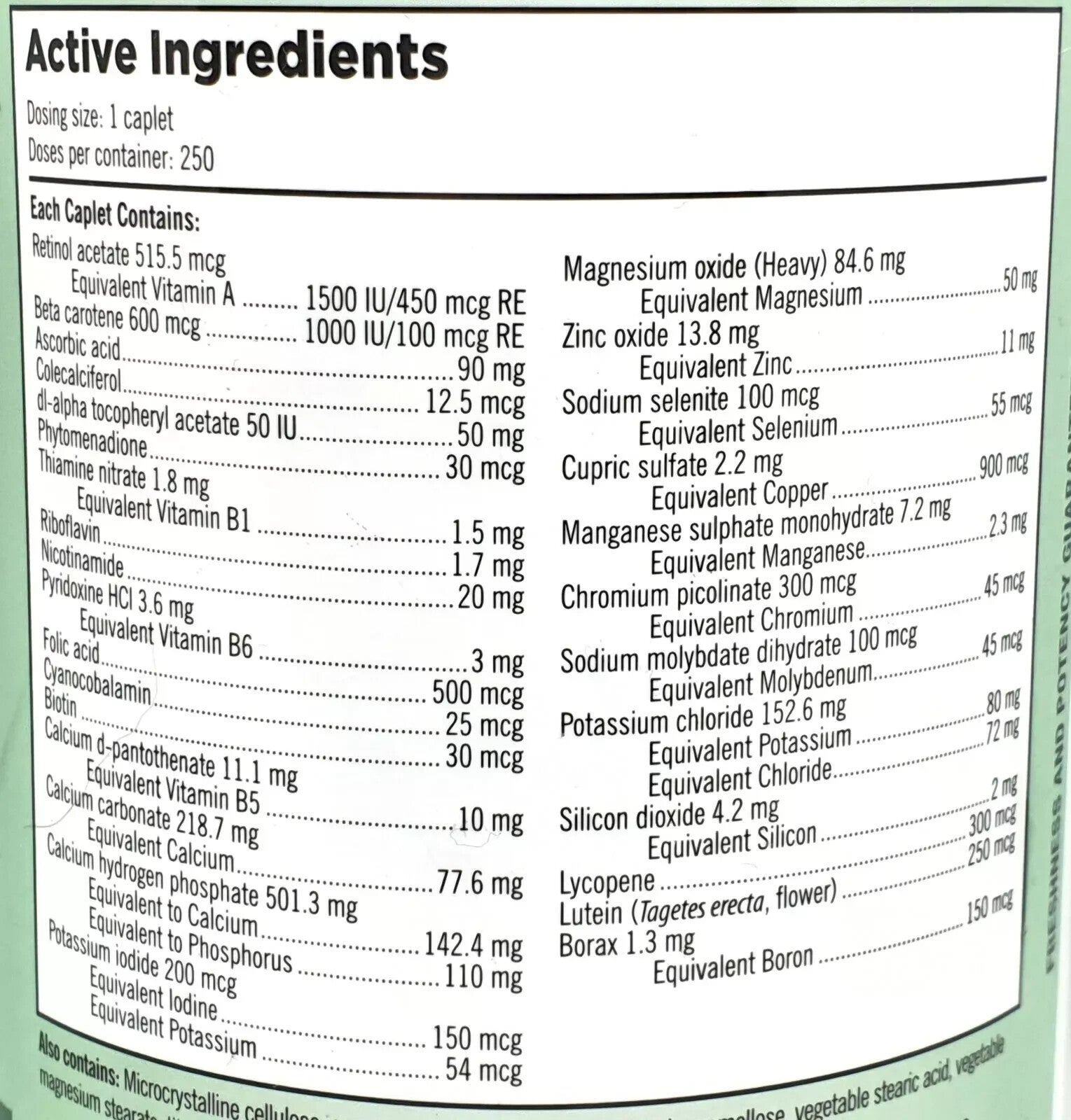 Specially Formulated Mature Multi Vitamin Calcium for Strong Bones Teeth 250 50+