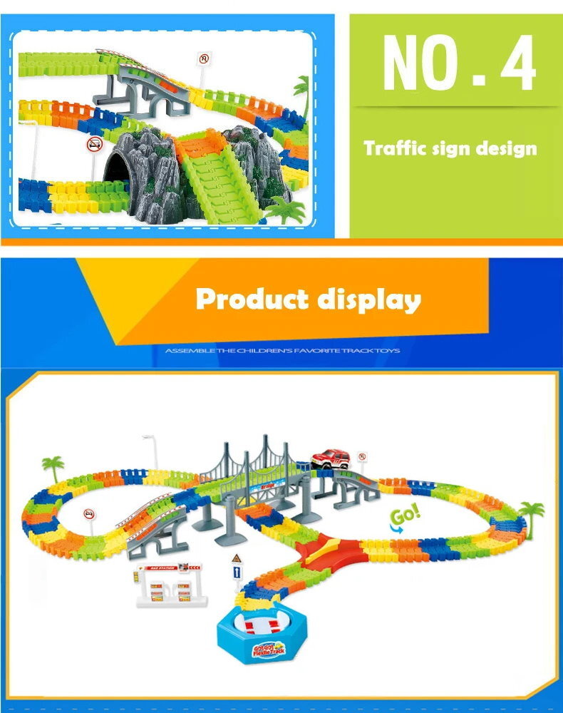 QWZ Railway Magical Flexible Track Car Toy Set DIY Railway Road 28/96/192 Pieces