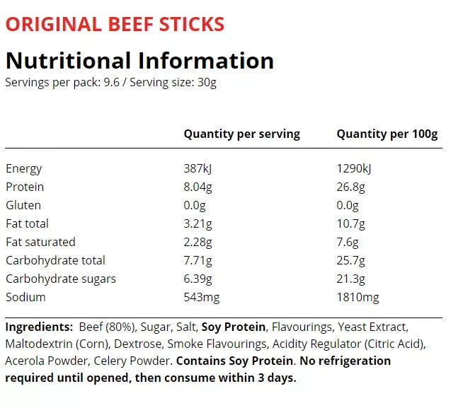 2 x Jack Link's Original Beef Jerky Sticks 288g High Protein Smoked Meat Snack