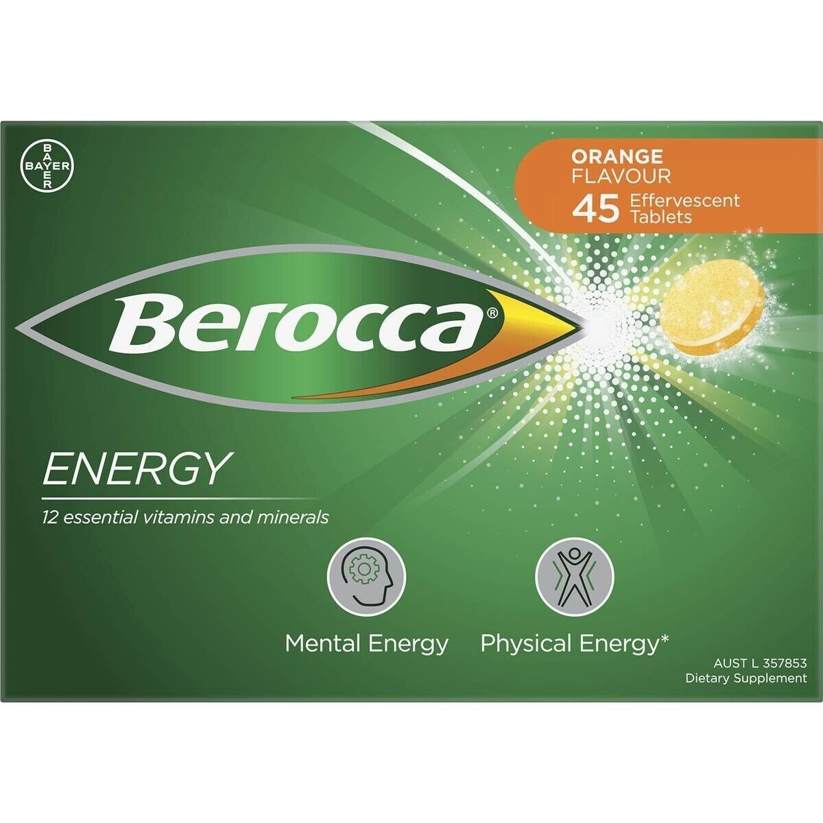 Berocca Energy Orange 12 Essential Minerals Vitamins 45 Effervescent Tablets