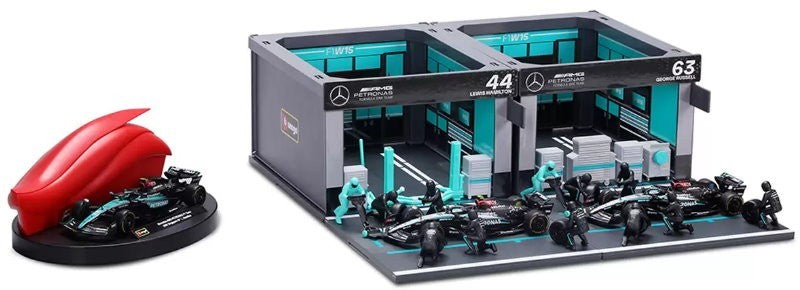 Burago 1:43 Formula One Racing Deluxe Paddock Ferrari, McLaren, Mercedes, RedBul