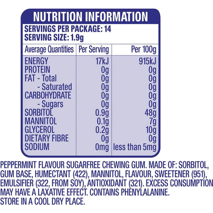 24 x 27g pack Wrigleys Extra Peppermint Sugarfree Chewing Gum Fresh Mint Breath