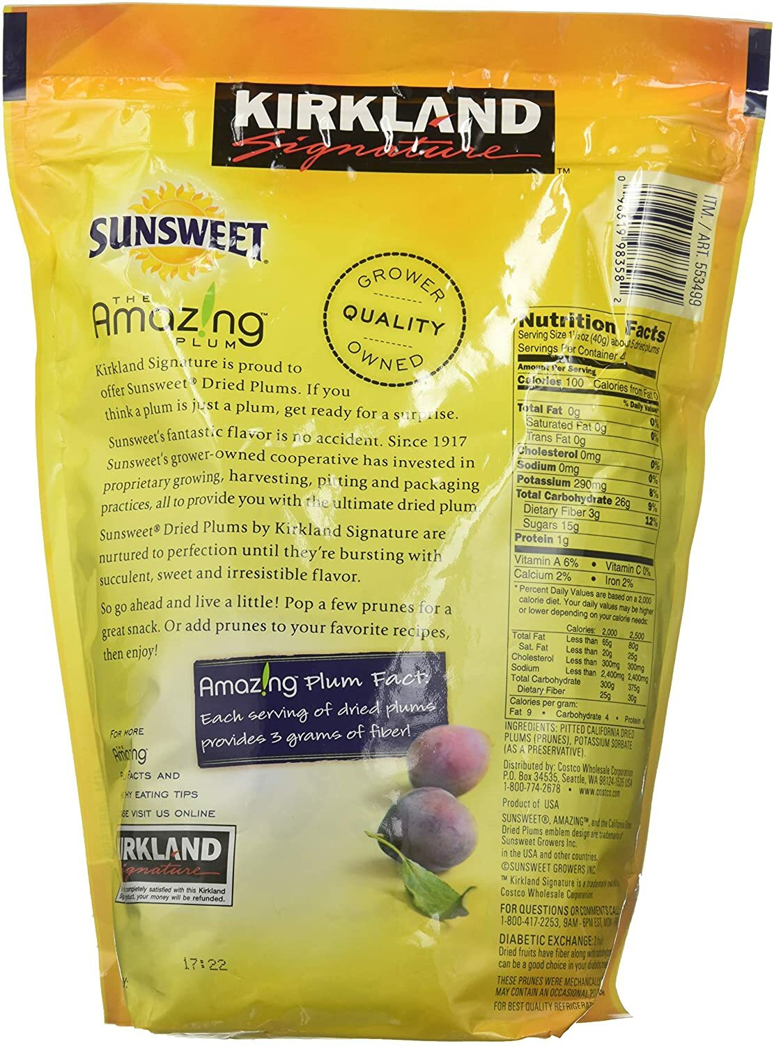 Sunsweet California Dried Plums Pitted Prune Resealable Bag Healthy Fruit 1.58kg