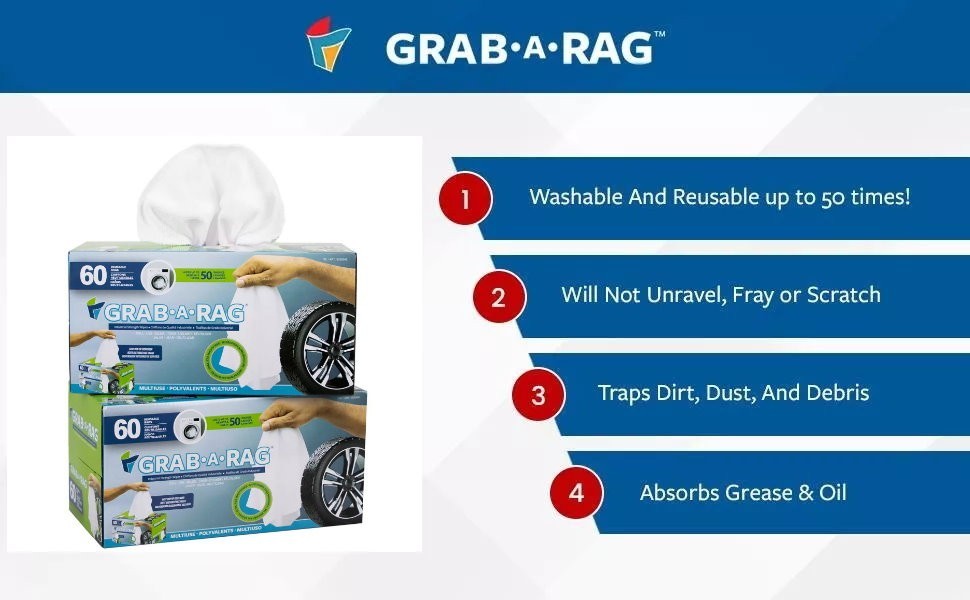 Grab A Rag Reusable Washable Microfibre Rags Towel Cleaning Cloth 60 / 120 Count