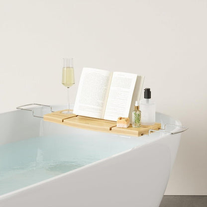 Umbra Aquala Bamboo Extendable Bath Tub Caddy Wine Glass Ipad Book Holder