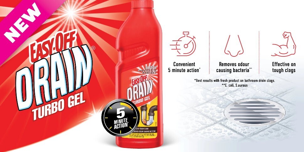 Easy-Off Drain Turbo Gel 1L Bathroom Gel Drain Cleaner Hair Drain Clog Remover
