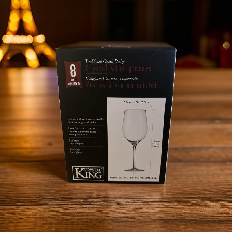 King Crystal 8-Pack Traditional Premium Crystal Clear Classic Wine Glasses 590mL